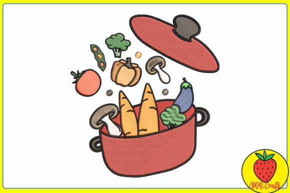 Pot Kitchen: A Vibrant Embroidery Design for Holiday Kitchens